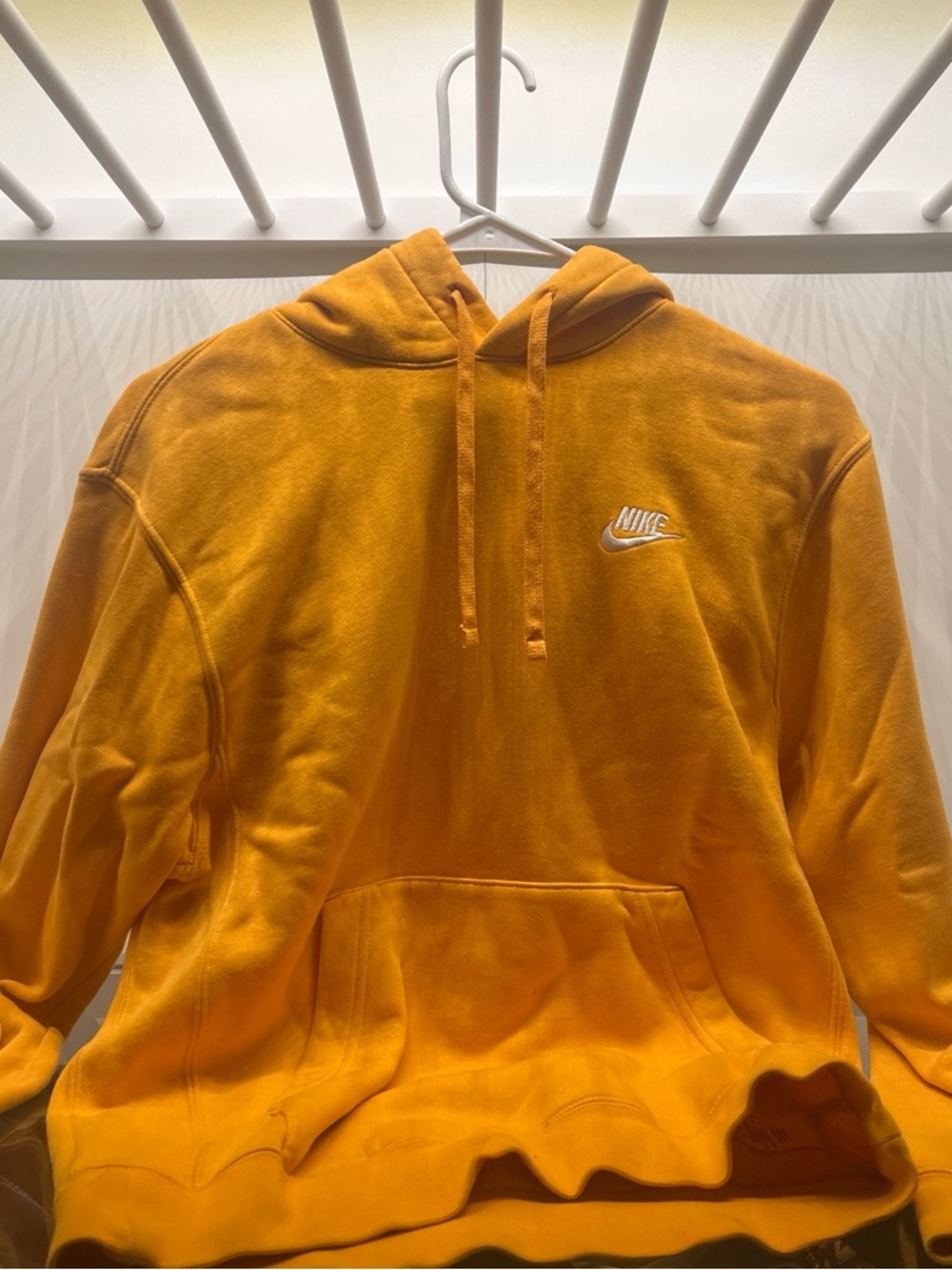 Nike Men's Bright Orange Hoodie with Embroidered White Logo